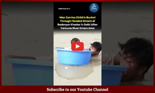 Man Carries Child in Bucket Through Flooded Streets in Delhi after Yamuna Overflows