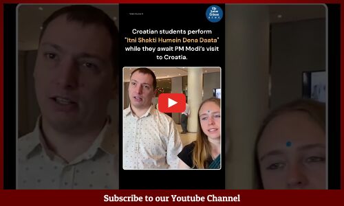 Croatian students perform "Itni Shakti Humein Dena Daata" for PM Modi