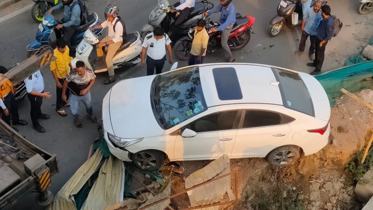 Car accident in Ganeshguri, Guwahati, vehicle severely damaged